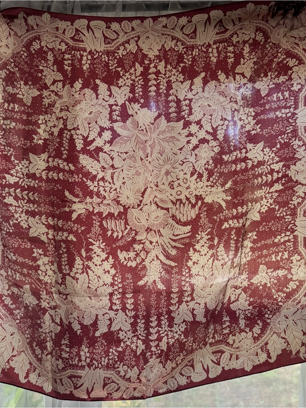 Vintage Smithsonian Institution 1985 100% Silk Burgundy Floral Scarf
